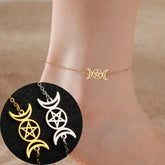 Triple Moon Wiccan Anklet Bracelet Crescent Moon Pentagram